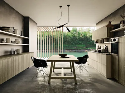 Wooden kitchen with New Step 01 slatted doors by F.lli Mirandola