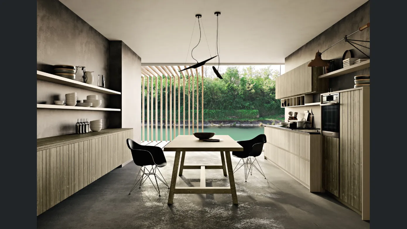 Wooden kitchen with New Step 01 slatted doors by F.lli Mirandola