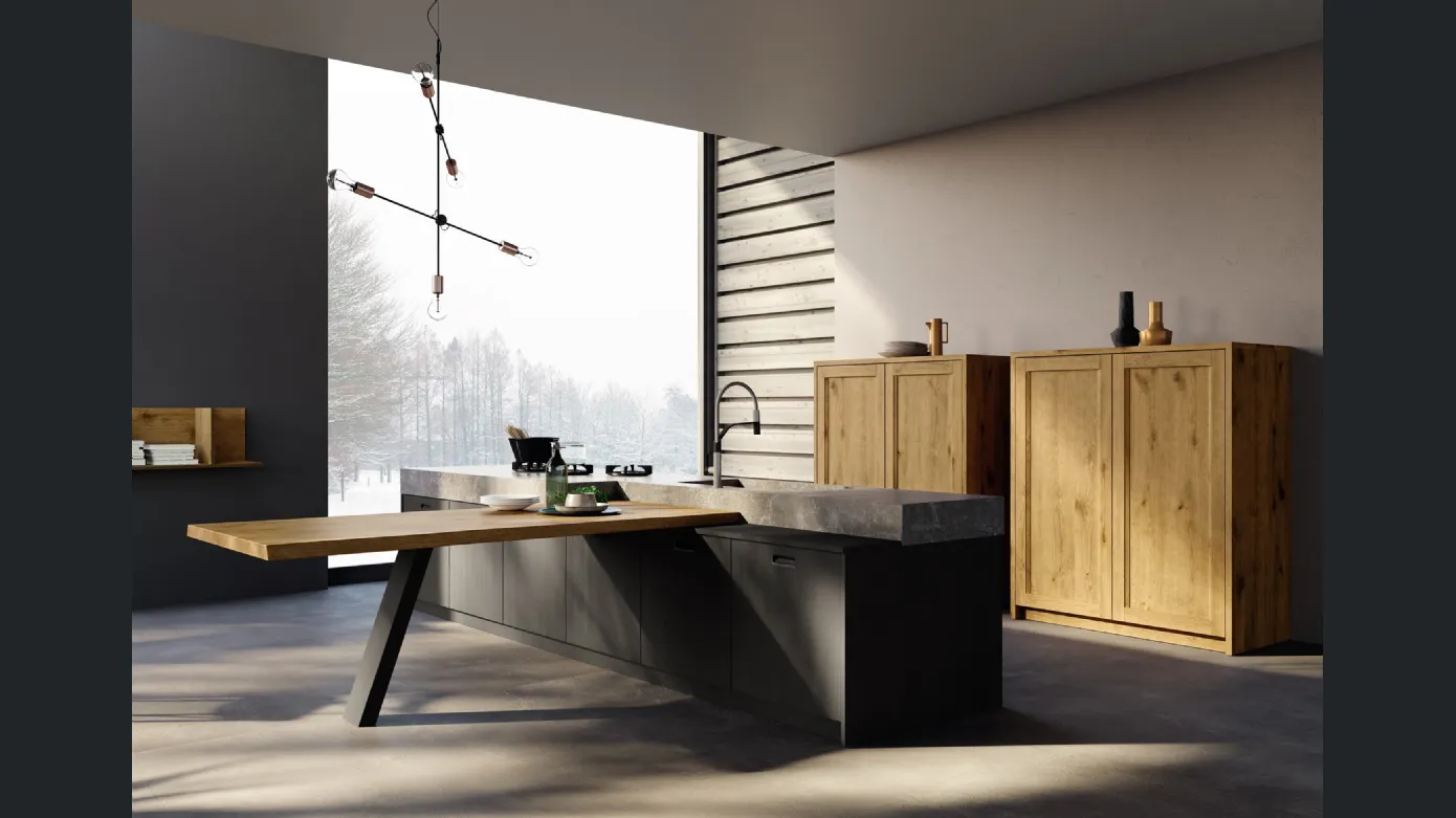 New Time wooden kitchen with peninsula by F.lli Mirandola