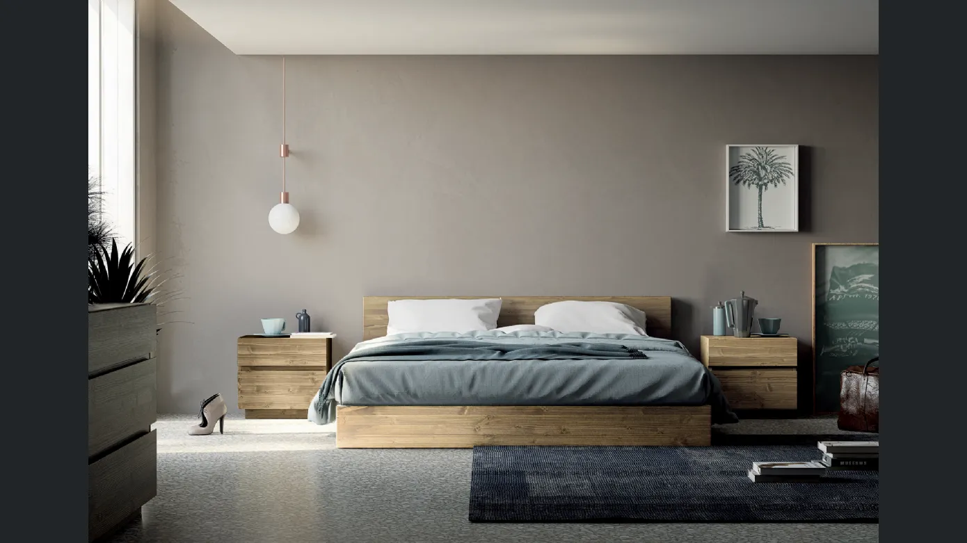 Master bed in wood with bedside tables by F.lli Mirandola