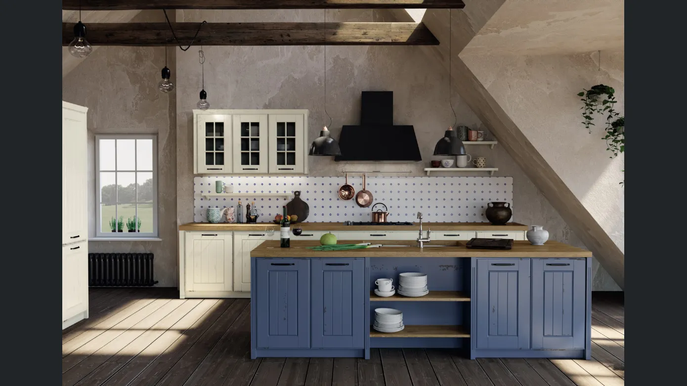 Shabby chic country kitchen in wood Fiordo 02 by F.lli Mirandola