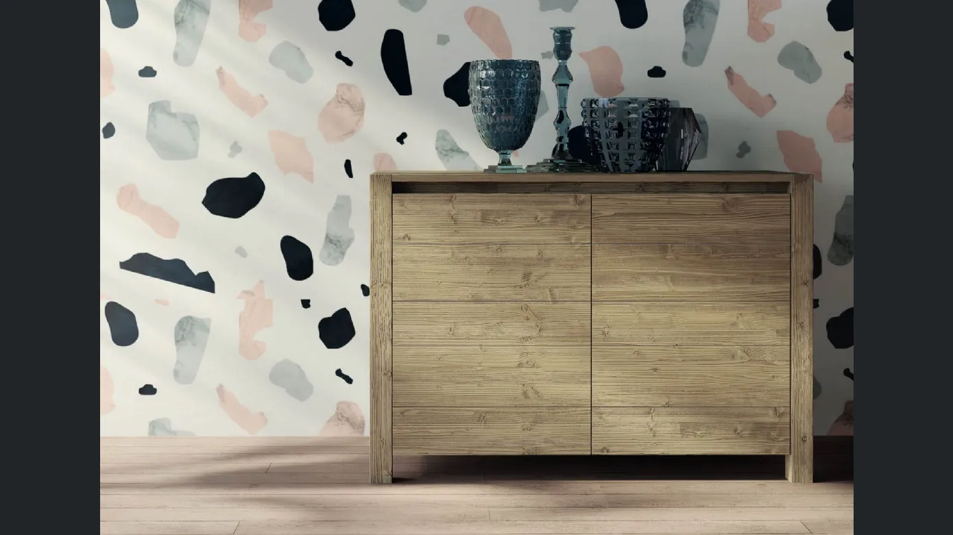 Wooden sideboard with two grooved doors London by F.lli Mirandola