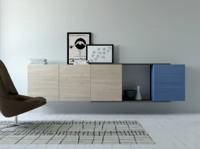 Suspended wooden sideboard Composition 19 by F.lli Mirandola