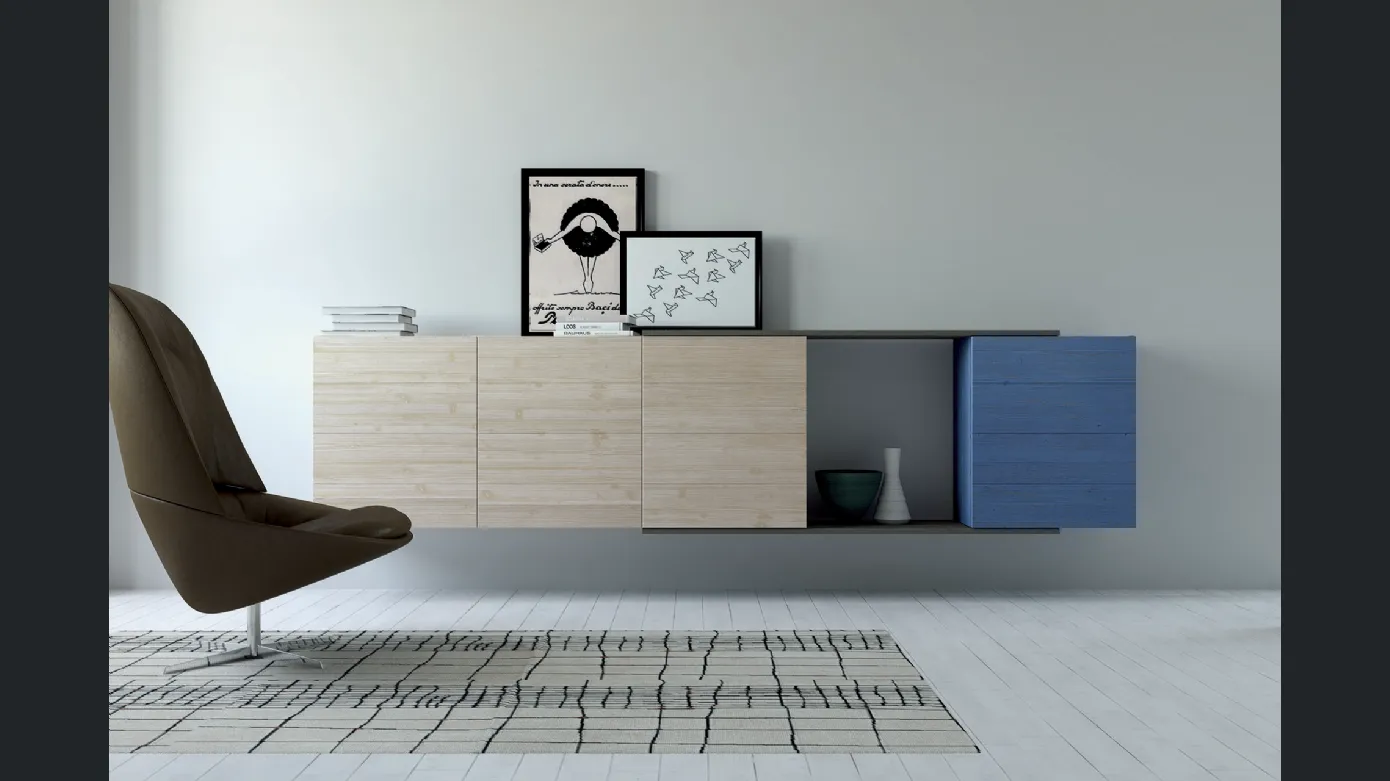 Suspended wooden sideboard Composition 19 by F.lli Mirandola