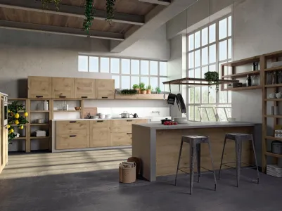 Oak kitchen with Convivium 01 island by F.lli Mirandola