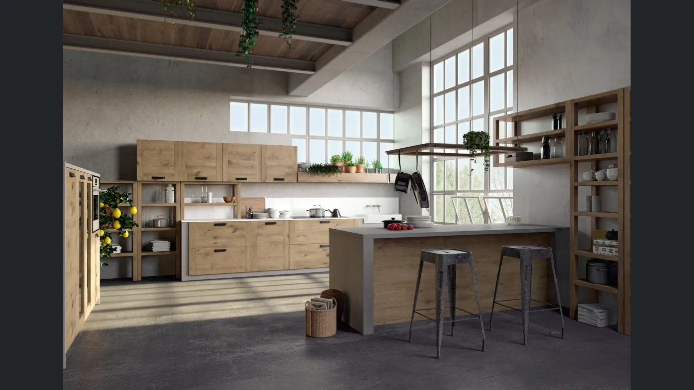 Oak kitchen with Convivium 01 island by F.lli Mirandola