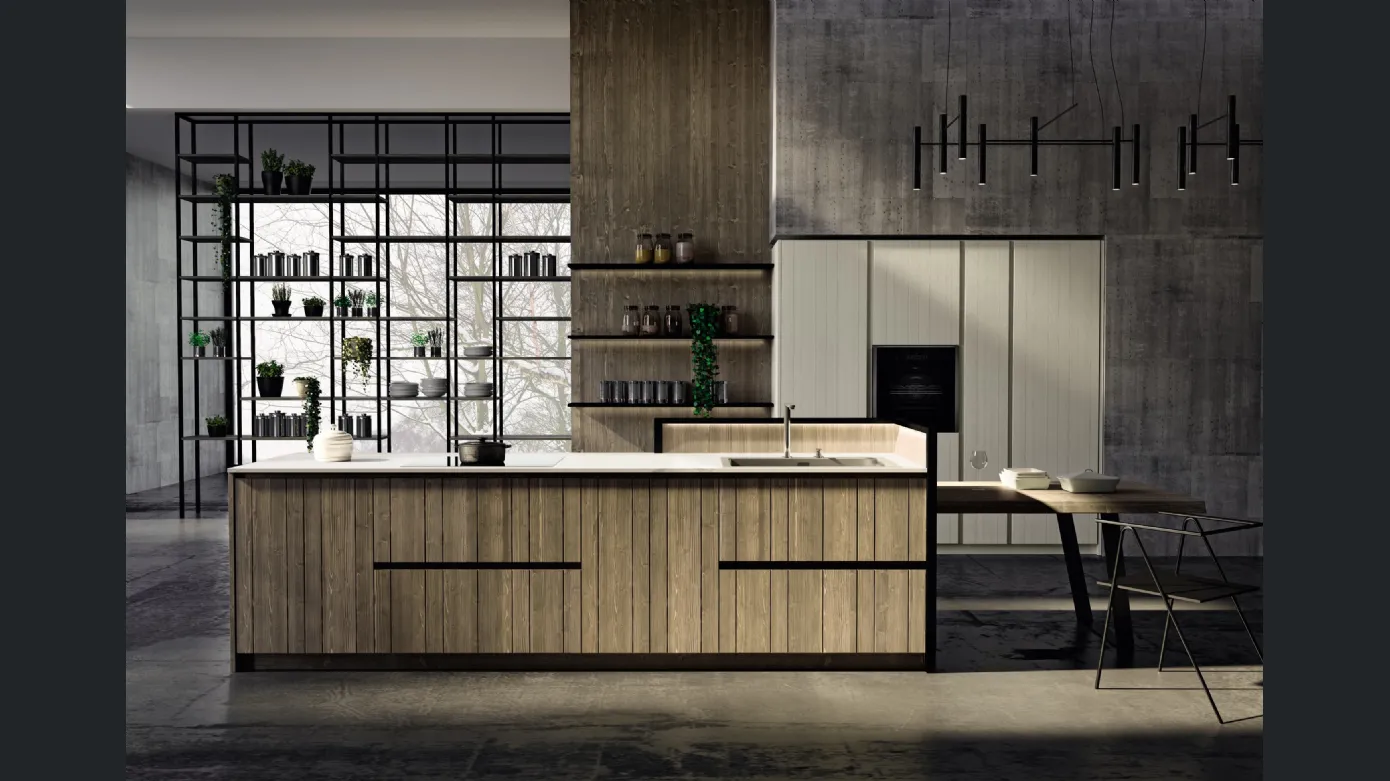 Wooden kitchen with New Step 02 island by F.lli Mirandola